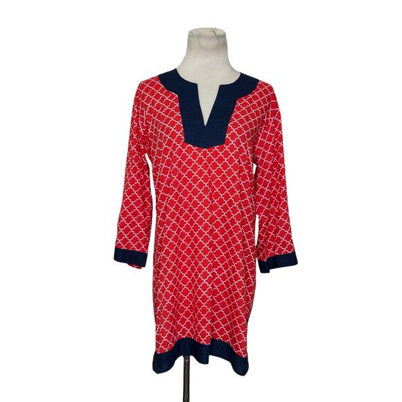Top it Off red blue trim cotton 3/4 sleeves tunic top size small - Picture 8 of 13
